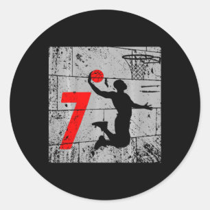 Kids Distressed 7 Year Old 7th Basketball Birthday Classic Round Sticker