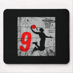 Kids Distressed 9 Year Old 9th Bysketbyll Birthday Mouse Pad