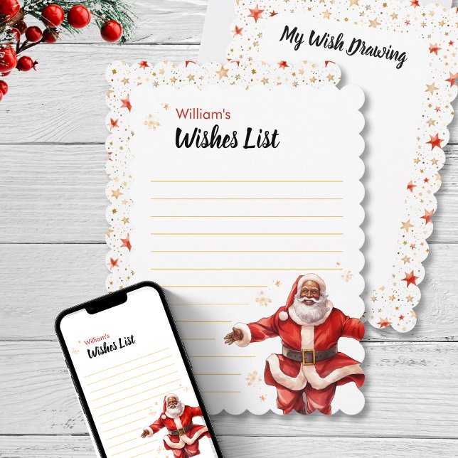 Kids DIY Blank Wish List Activity Personalised   Invitation (Kids DIY Blank Wish List Draw Personalized Name  childs drawing wish activity sheet black santa fun)