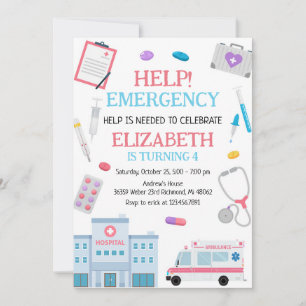 Kids Doctor Nurse Medical Emergency Birthday Invitation