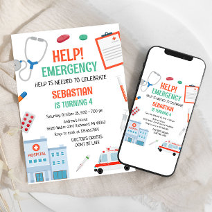 Kids Doctor Nurse Medical Emergency Birthday Invitation