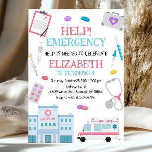 Kids Doctor Nurse Medical Emergency Birthday Invitation