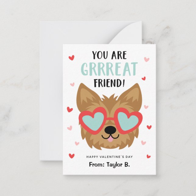 Kids Dog Valentine's Day Cards for School (Front)