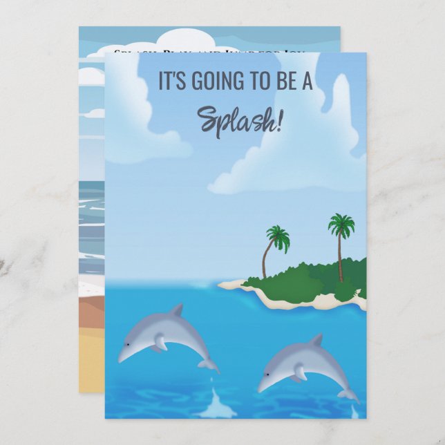 Kids Dolphin Beach Birthday Party  Invitation (Front/Back)