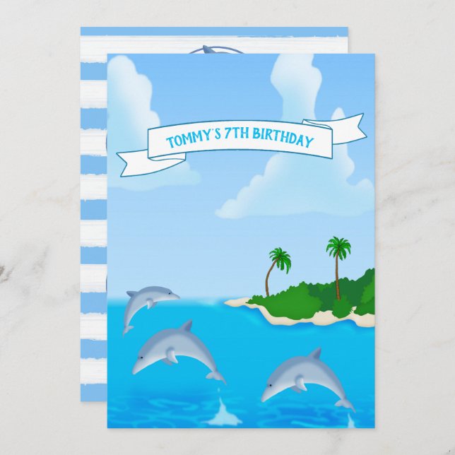 Kids Dolphin Birthday Party Invitations (Front/Back)