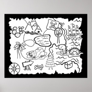 Kids Doodle Treasure Map Colouring Page Poster