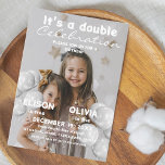 Kids Double Celebration Photo Balloons Birthday  Invitation<br><div class="desc">Minimal Birthday Invitation Template is perfect for double celebration birthday party. This first birthday invitation features a modern fun handwritten font,  a simple layout with photo. Easily add a photo onto the backside for a personal touch.</div>