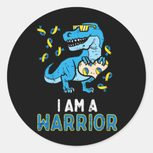 Kids Down Syndrome Warrior Dino Awareness Trex Boy Classic Round Sticker