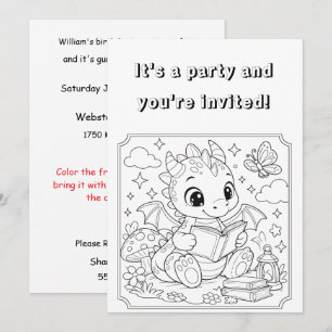 Kids Dragon Colouring Party Digital Download Invitation