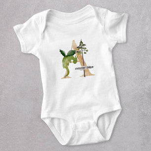 Kids Dragon Custom Name Monogram A Play School Baby Bodysuit