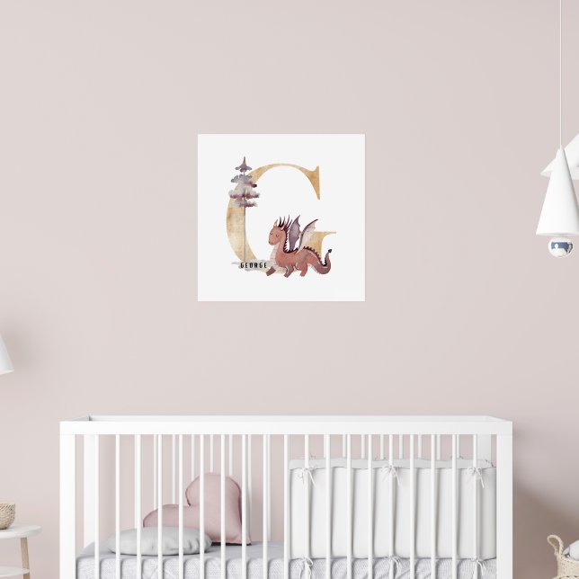 Kids Dragon Custom Name Monogram G Nursery Room Poster (Nursery 2)