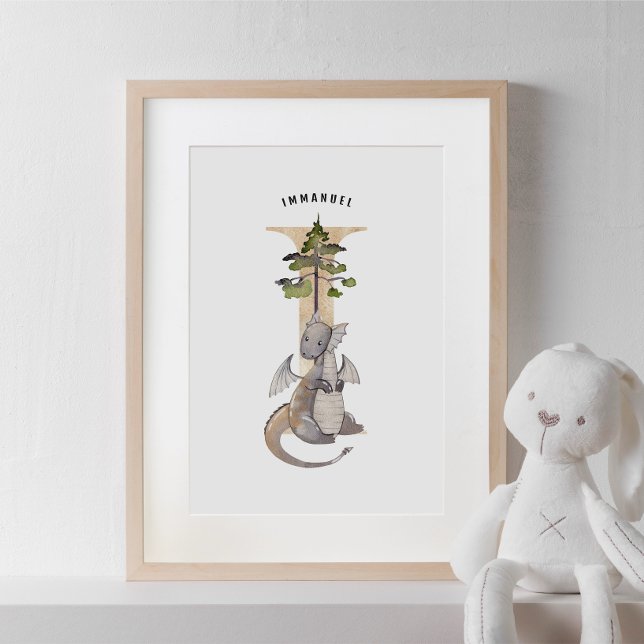 Kids Dragon Custom Name Monogram I Nursery Room Poster (Creator Uploaded)