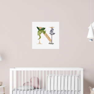 Kids Dragon Custom Name Monogram N Nursery Room Poster