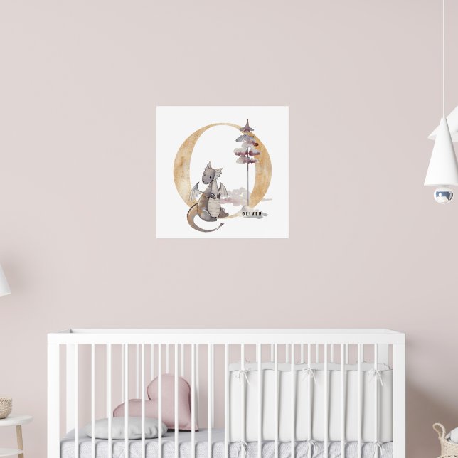 Kids Dragon Custom Name Monogram O Nursery Room Poster (Nursery 2)