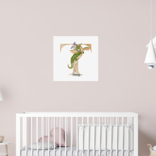 Kids Dragon Custom Name Monogram T Nursery Room Poster