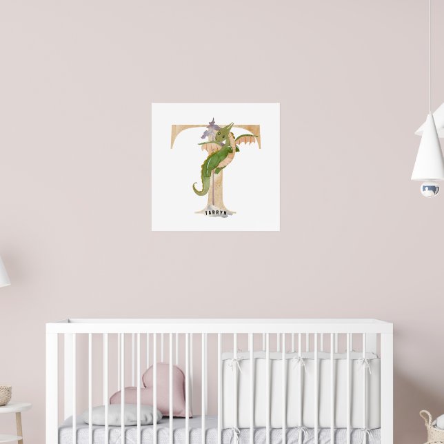 Kids Dragon Custom Name Monogram T Nursery Room Poster (Nursery 2)