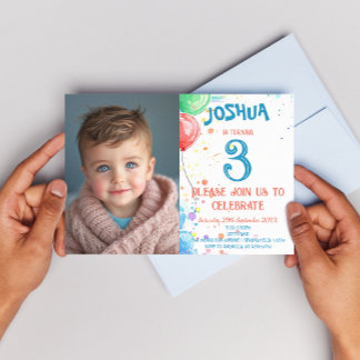 Kids Drawing Balloons and Rainbow Birthday Party Invitation
