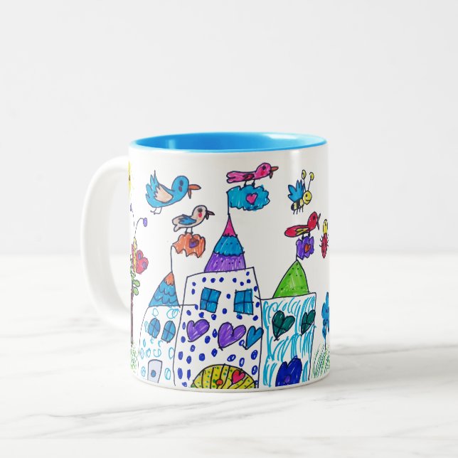 Kid's Drawing , Colourful Castle Two-Tone Coffee Mug (Front Left)