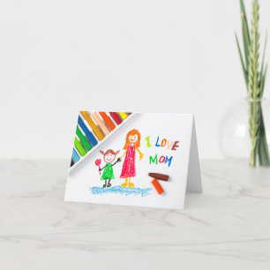 Kids Drawing I Love Mum Holiday Card