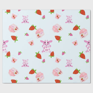 Kid's drawing strawberry milk cow wrapping paper