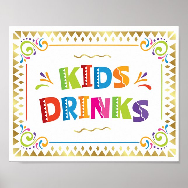 KIDS DRINKS Fiesta Party Sign Print (Front)