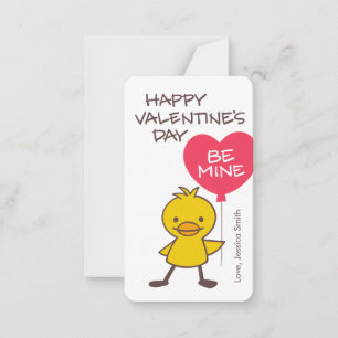 Kids Duckling BE MINE Balloon Classroom Valentine Card