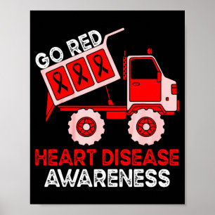 Kids Dump Truck Red Ribbon Heart Disease Awareness Poster