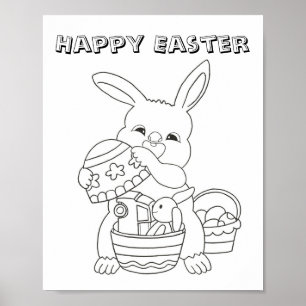 Kids Easter Bunny Egg Colouring Page Poster 