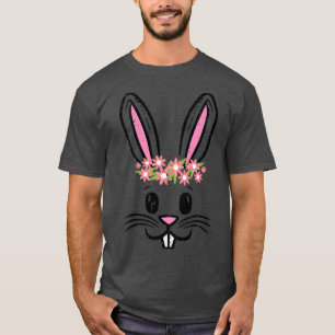 Kids Easter Bunny Rabbit Face Flowers Cute Girls K T-Shirt