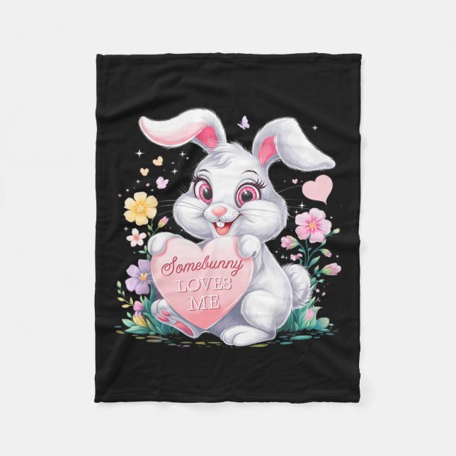 Kids Easter Bunny Rabbit Pastel Design Springtime  Fleece Blanket (Front)