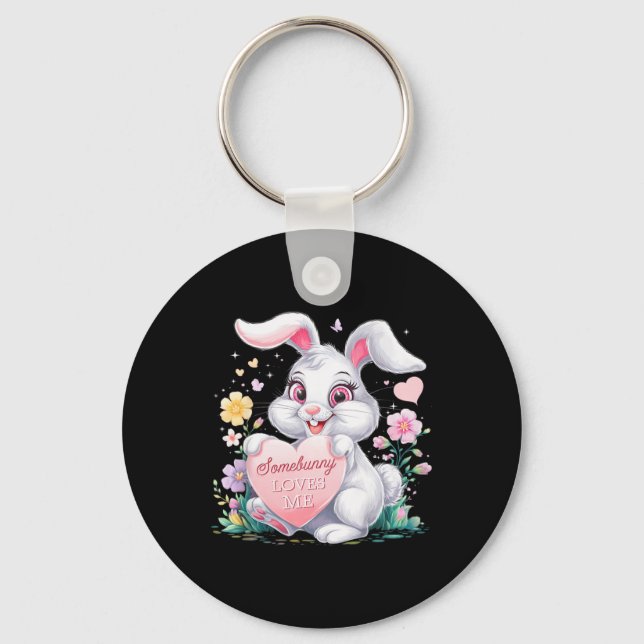 Kids Easter Bunny Rabbit Pastel Design Springtime  Key Ring (Front)