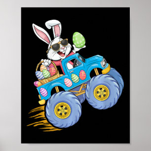 Kids Easter Bunny Riding Monster Truck For Egg Hun Poster