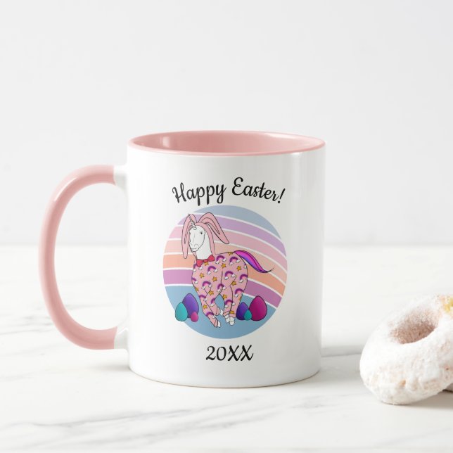 Kids Easter Bunny Unicorn in Bunny Suit Bunnicorn Mug (With Donut)