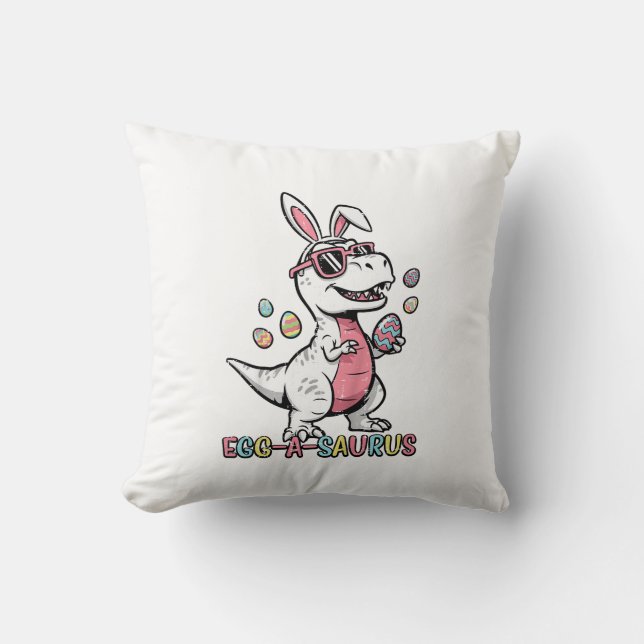 Kids Easter Dino Bunny Egg A Saurus Trex Bunny Boy Cushion (Front)