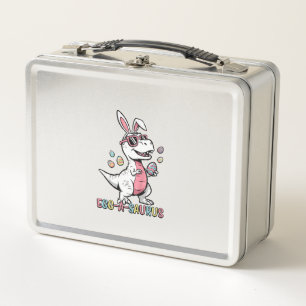 Kids Easter Dino Bunny Egg A Saurus Trex Bunny Boy Metal Lunch Box