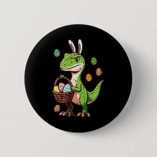 Kids Easter Dinosaur Trex Egg Hunting Boys Kids To 6 Cm Round Badge