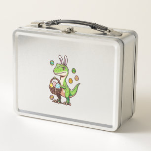 Kids Easter Dinosaur Trex Egg Hunting Boys Kids To Metal Lunch Box