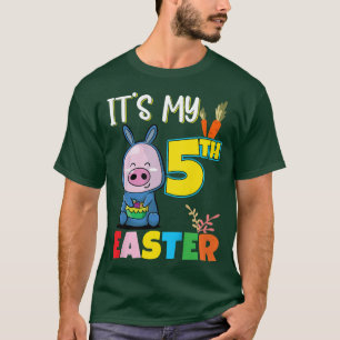 Kids Easter Egg Hunt 5th Birthday Cute Easter Pig T-Shirt
