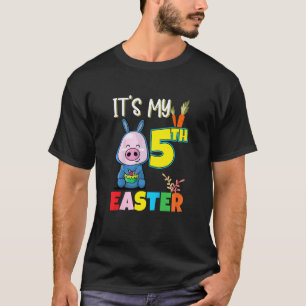 Kids Easter Egg Hunt 5th Birthday Cute Easter Pig T-Shirt