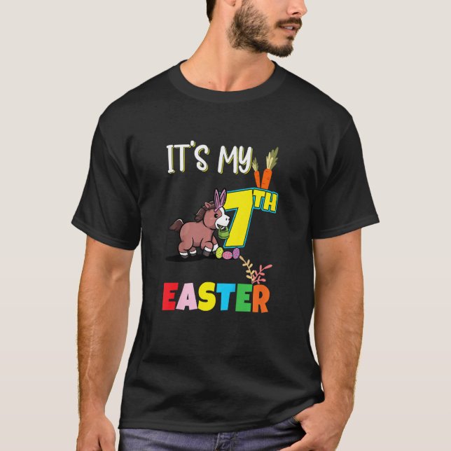 Kids Easter Egg Hunt 7th Birthday Cute Easter Hors T-Shirt (Front)