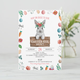 Kids Easter Eggs Hunt, Easter Rabbit, Spring  Invitation