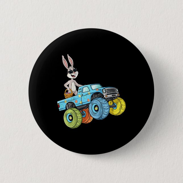 Kids Easter Rabbit Riding Monster Truck Fun Boys G 6 Cm Round Badge (Front)