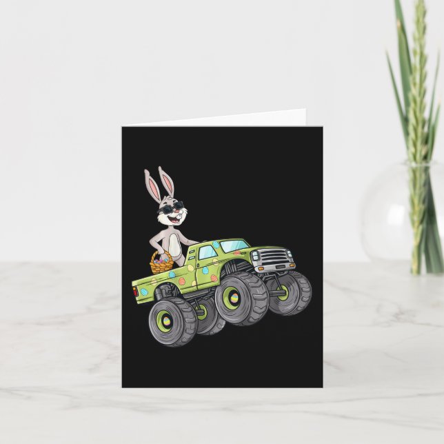 Kids Easter Rabbit Riding Monster Truck Fun Boys G Card (Front)