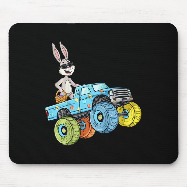 Kids Easter Rabbit Riding Monster Truck Fun Boys G Mouse Pad (Front)