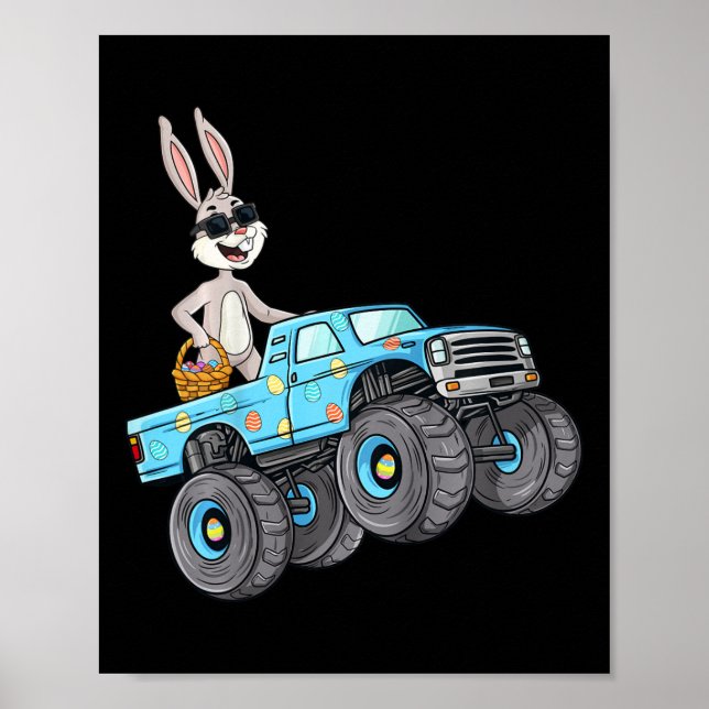 Kids Easter Rabbit Riding Monster Truck Fun Boys G Poster (Front)