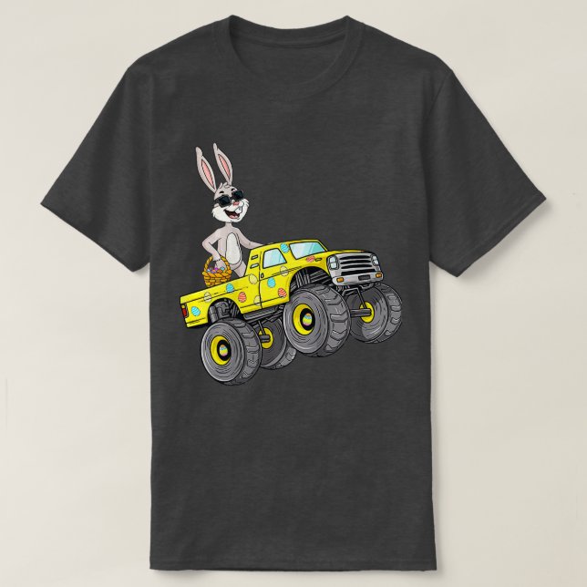 Kids Easter Rabbit Riding Monster Truck Funny Boys T-Shirt (Design Front)