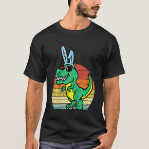 Kids Easter Trex Bunny Sunset Retro Dinosaur Boys  T-Shirt