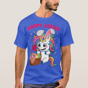 Kids Easter Unicorn Baby Bunny Eggs Basket Cute Ha T-Shirt