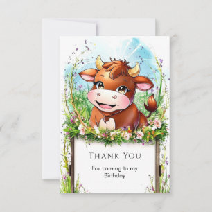Kids Editable Cow Birthday Thank You Card