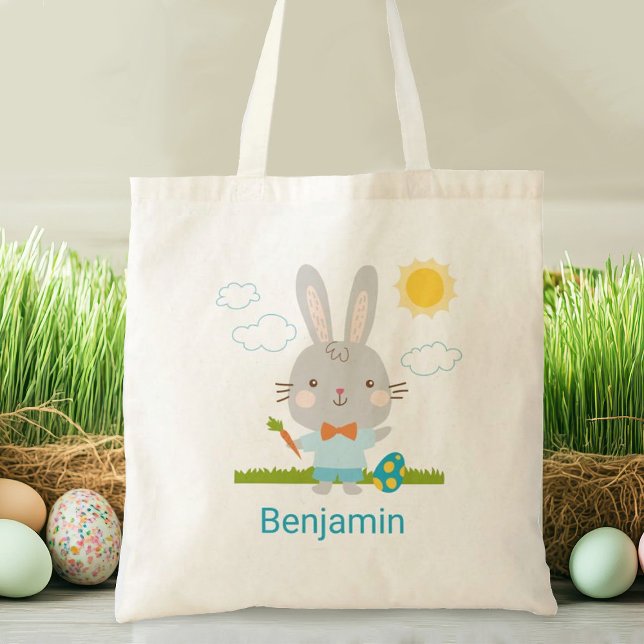 Kids Egg Hunt Easter Bunny Tote bag (A cute Easter bunny tote bag. Great for the Easter Egg hunt. Personalize it with your name.)
